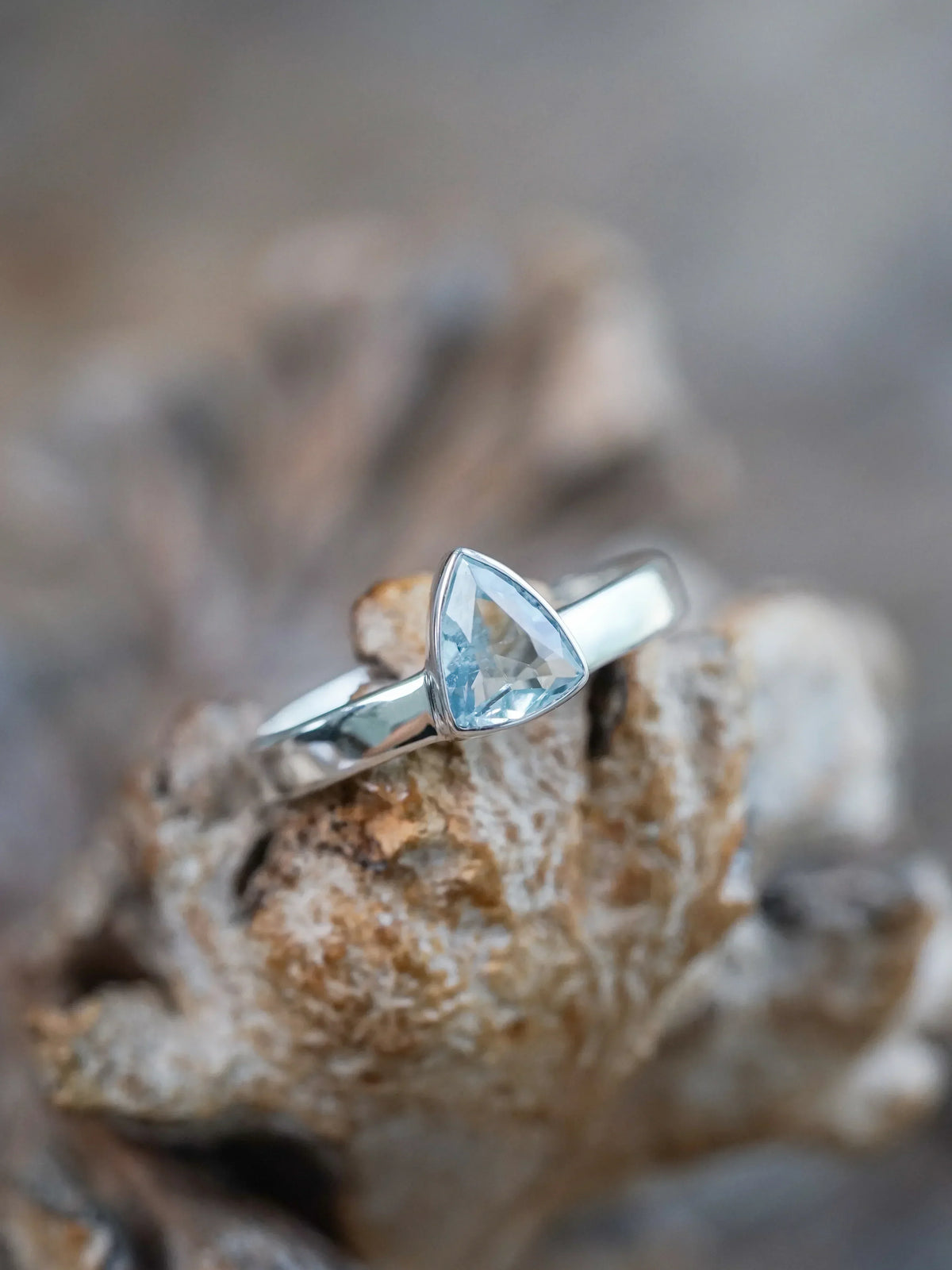 Sterling Silver Triangle Aquamarine for Mens Engagement Ring