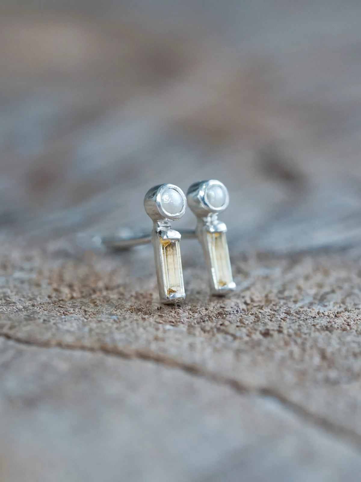 Stud Pearl and Citrine Earrings