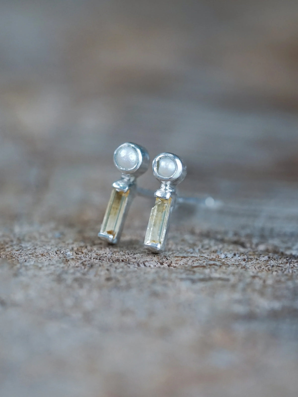 Stud Pearl and Citrine Earrings in Silver