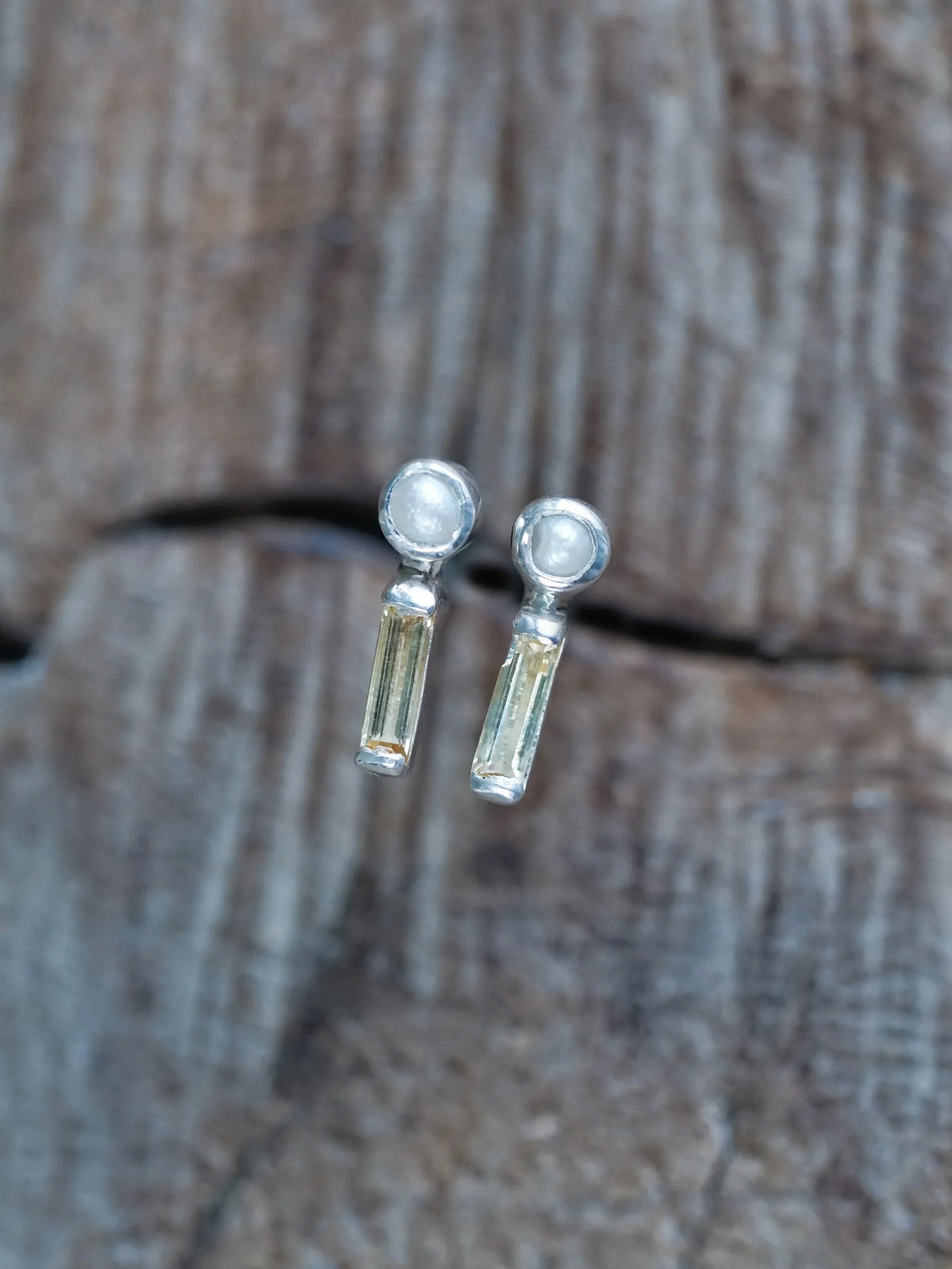 Stud Pearl and Citrine Earrings in Sterling Silver