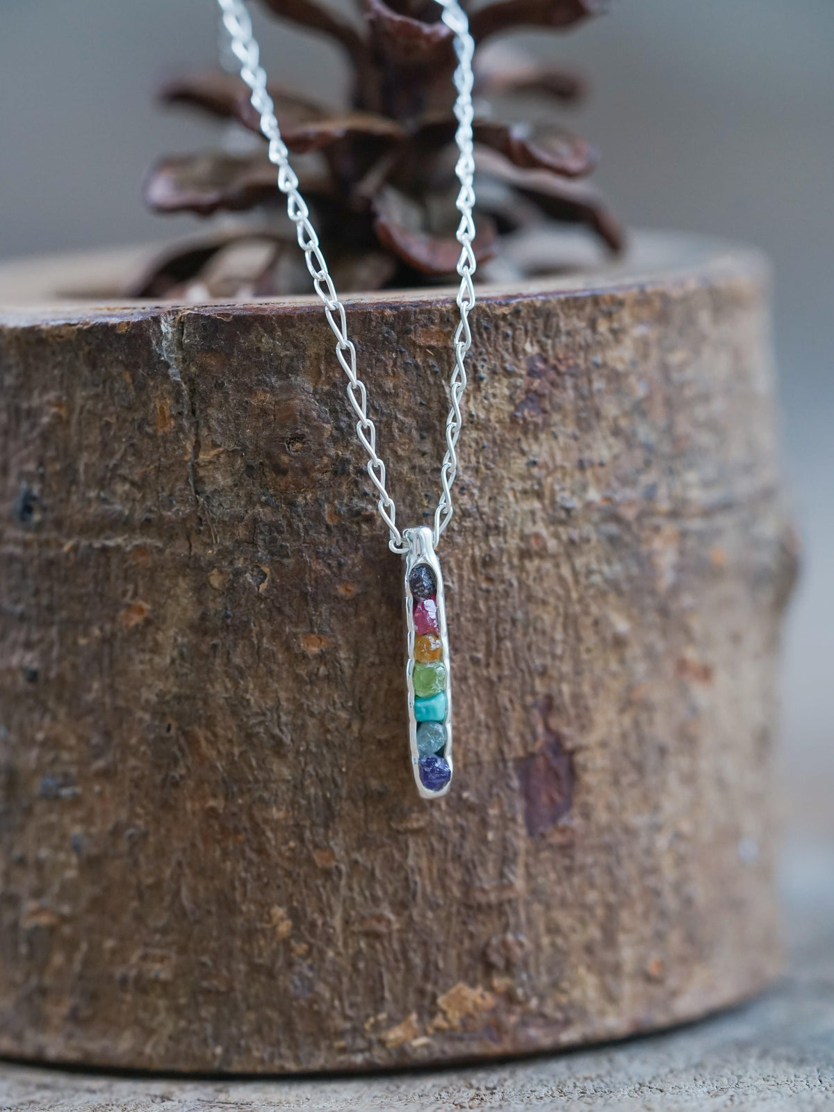 Stunning Rainbow Necklace with Hidden Gems in recycled sterling silver from Pride Jewelry Collection