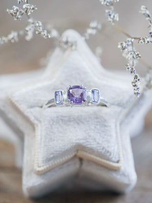 Sustainable Amethyst and Sapphire Ring in Silver