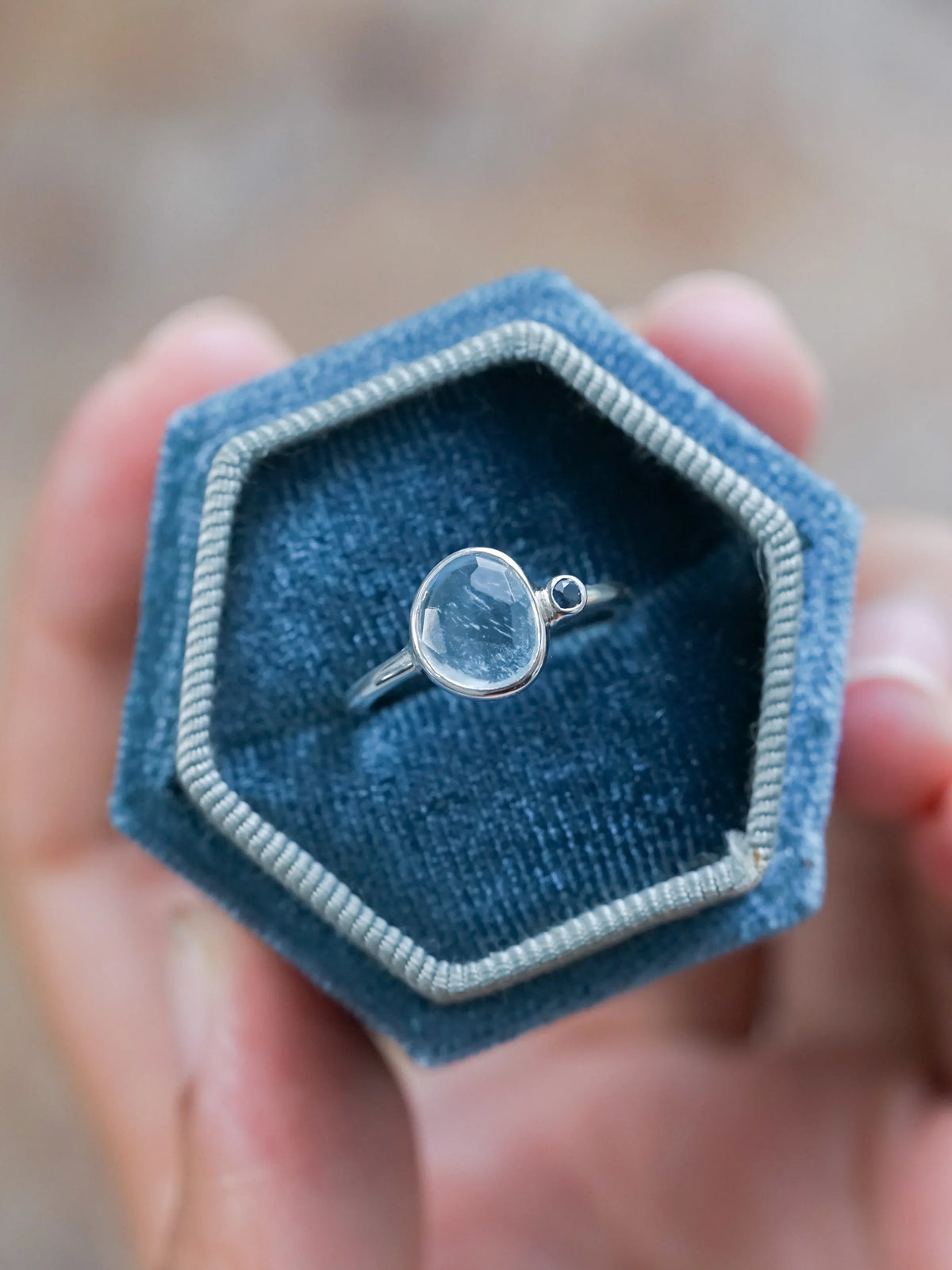Sustainable Aquamarine and Sapphire Ring