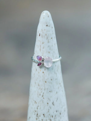 Sustainable Rose Quartz, Ruby, and Pink Sapphire Ring in Silver