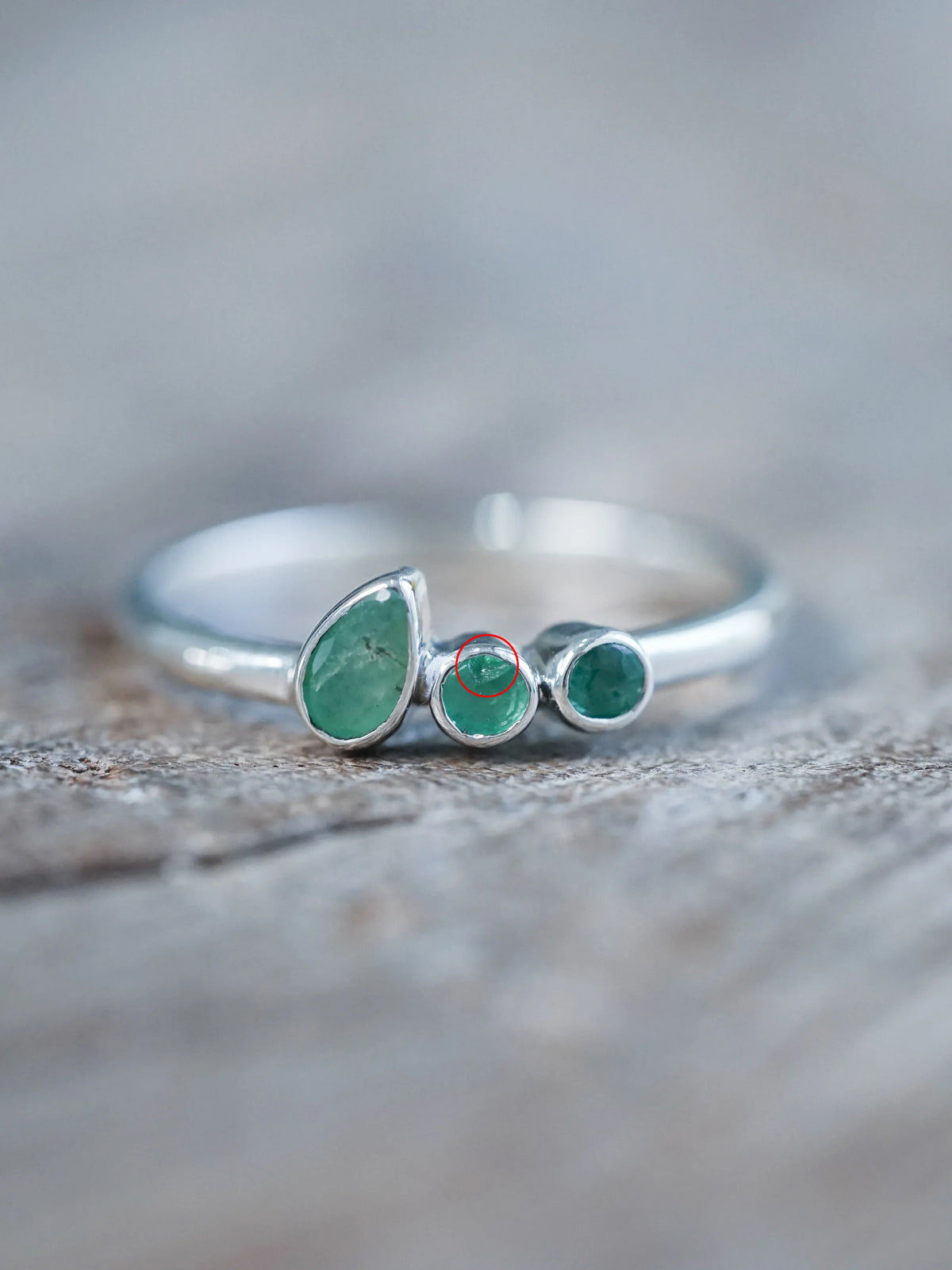 Sustainable Round and Pear Emerald Ring in Silver