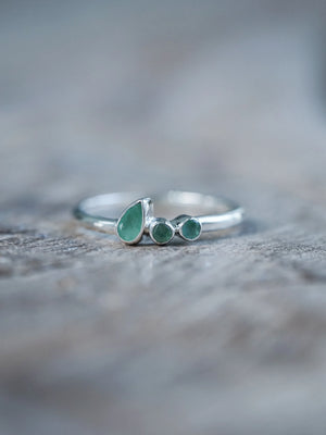 Sustainable Round and Pear Emerald Ring in Sterling Silver