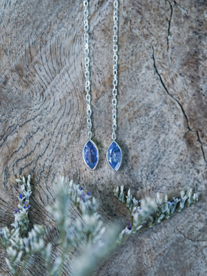 Tanzanite and Bead Chain Threader Earrings