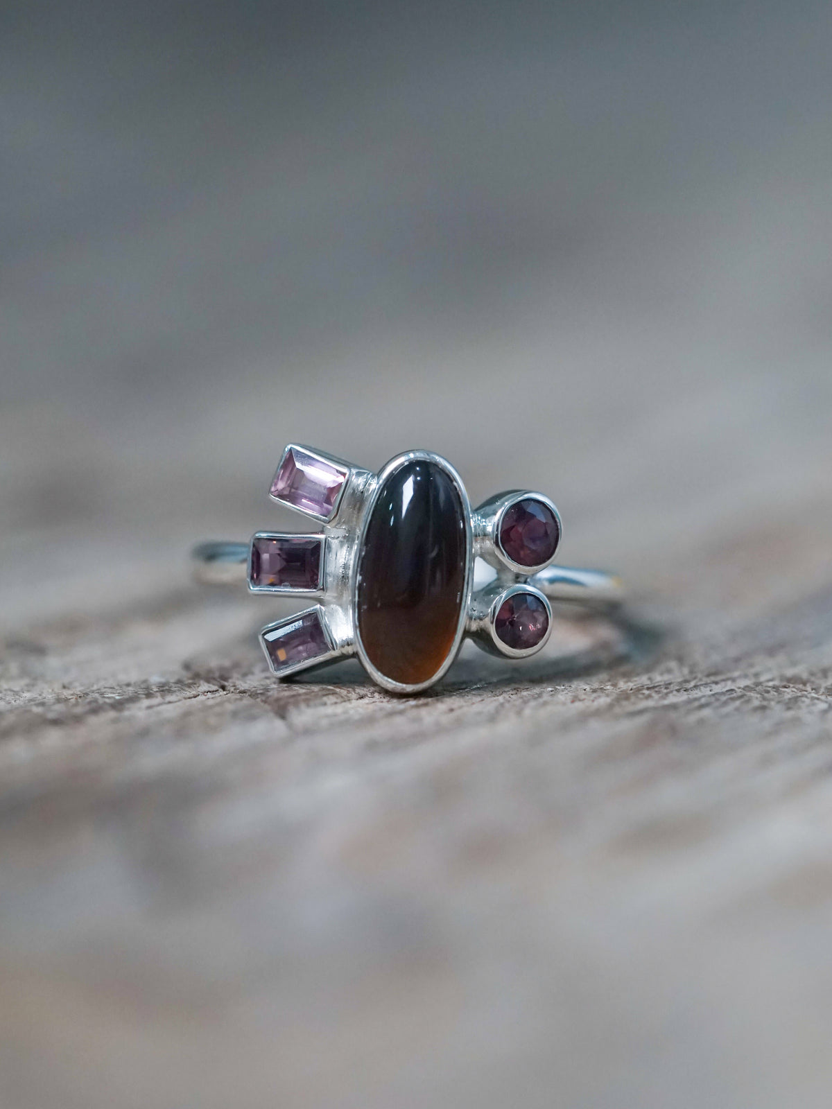 Tea Opal and Sapphire Ring - size 7.5