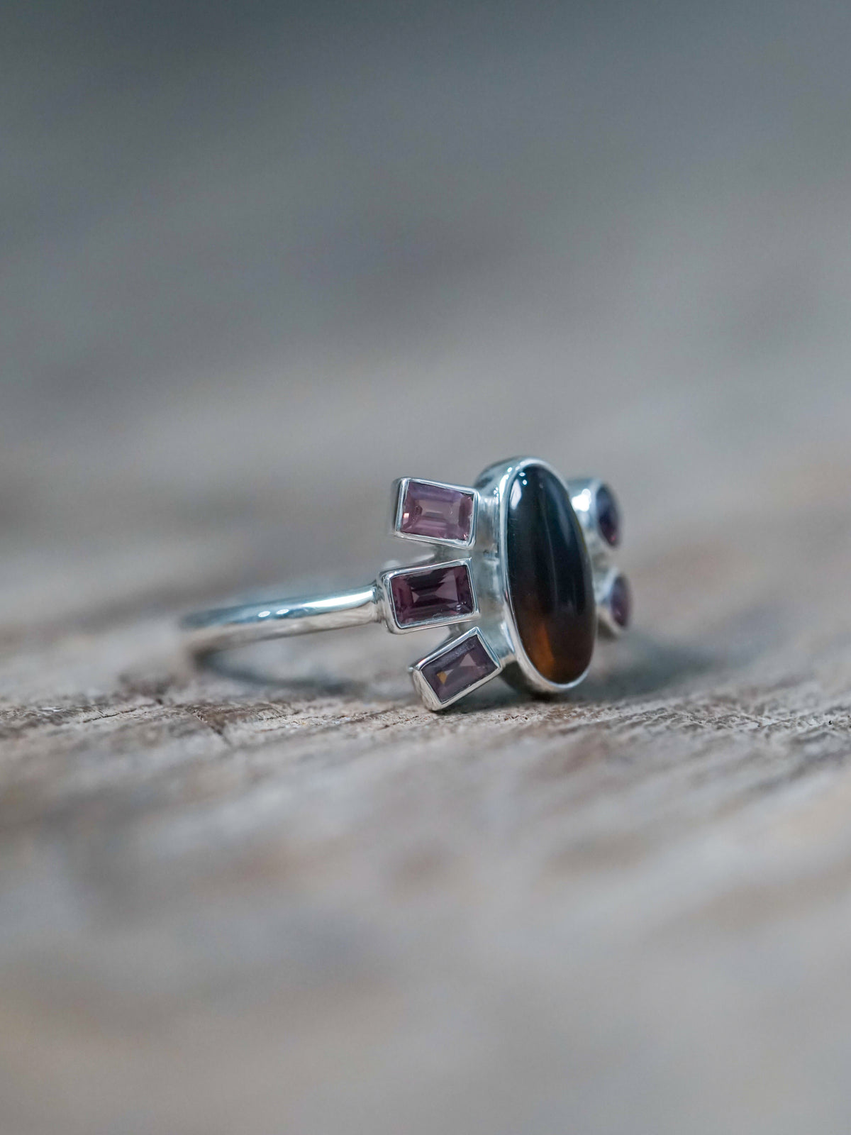 Tea Opal and Sapphire Ring - size 7.5