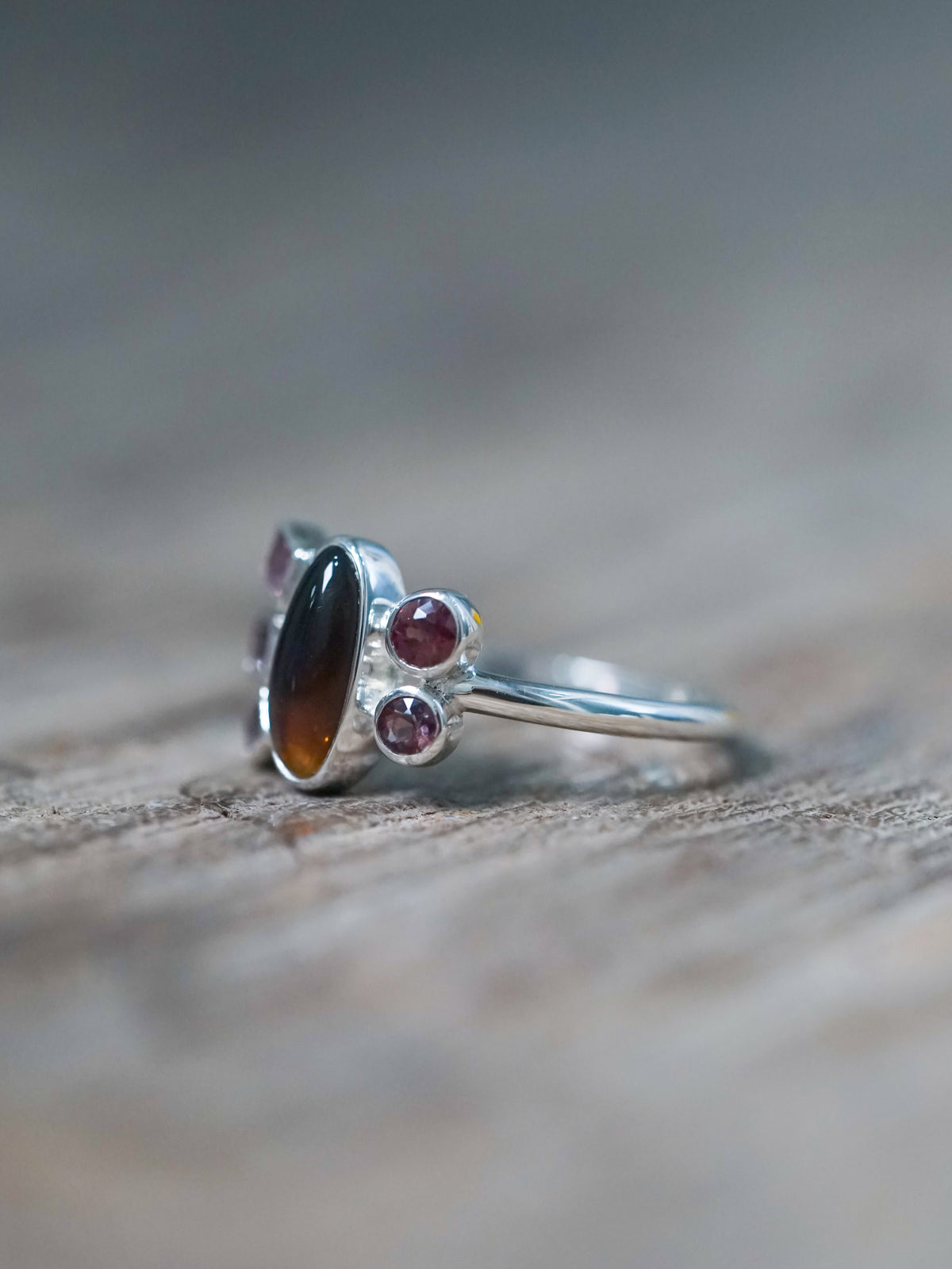 Tea Opal and Sapphire Ring - size 7.5