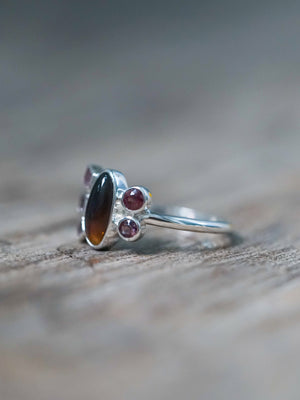 Tea Opal and Sapphire Ring - size 7.5