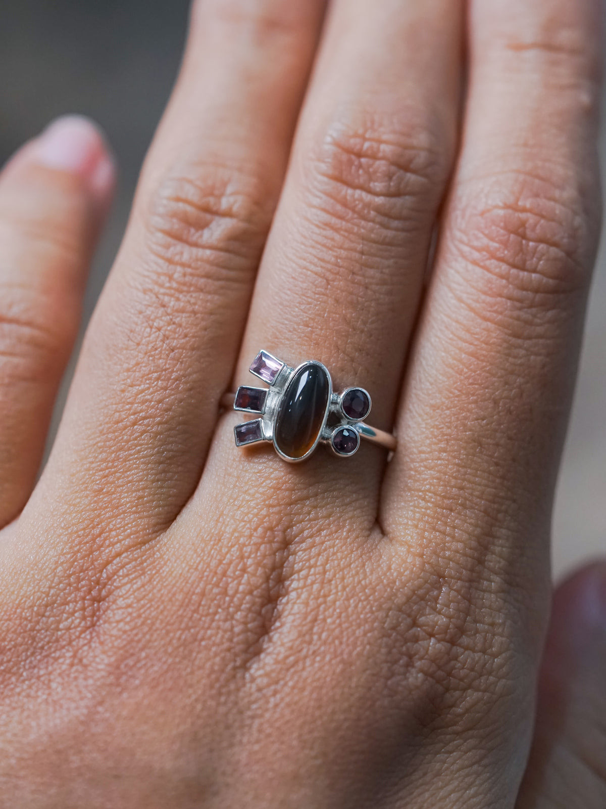 Tea Opal and Sapphire Ring - size 7.5