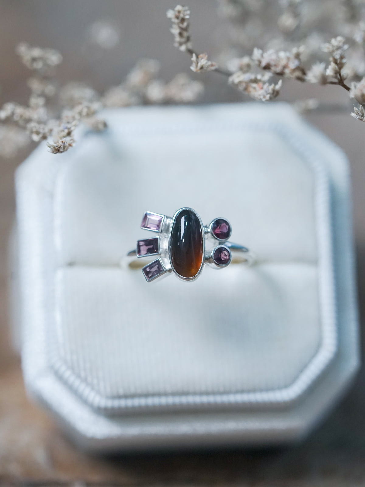 Tea Opal and Sapphire Ring - size 7.5