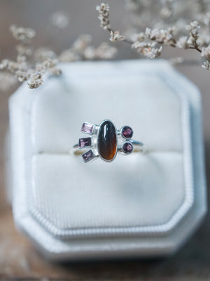 Tea Opal and Sapphire Ring - size 7.5