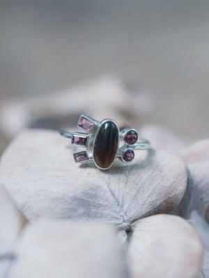 Tea Opal and Sapphire Ring - size 7.5