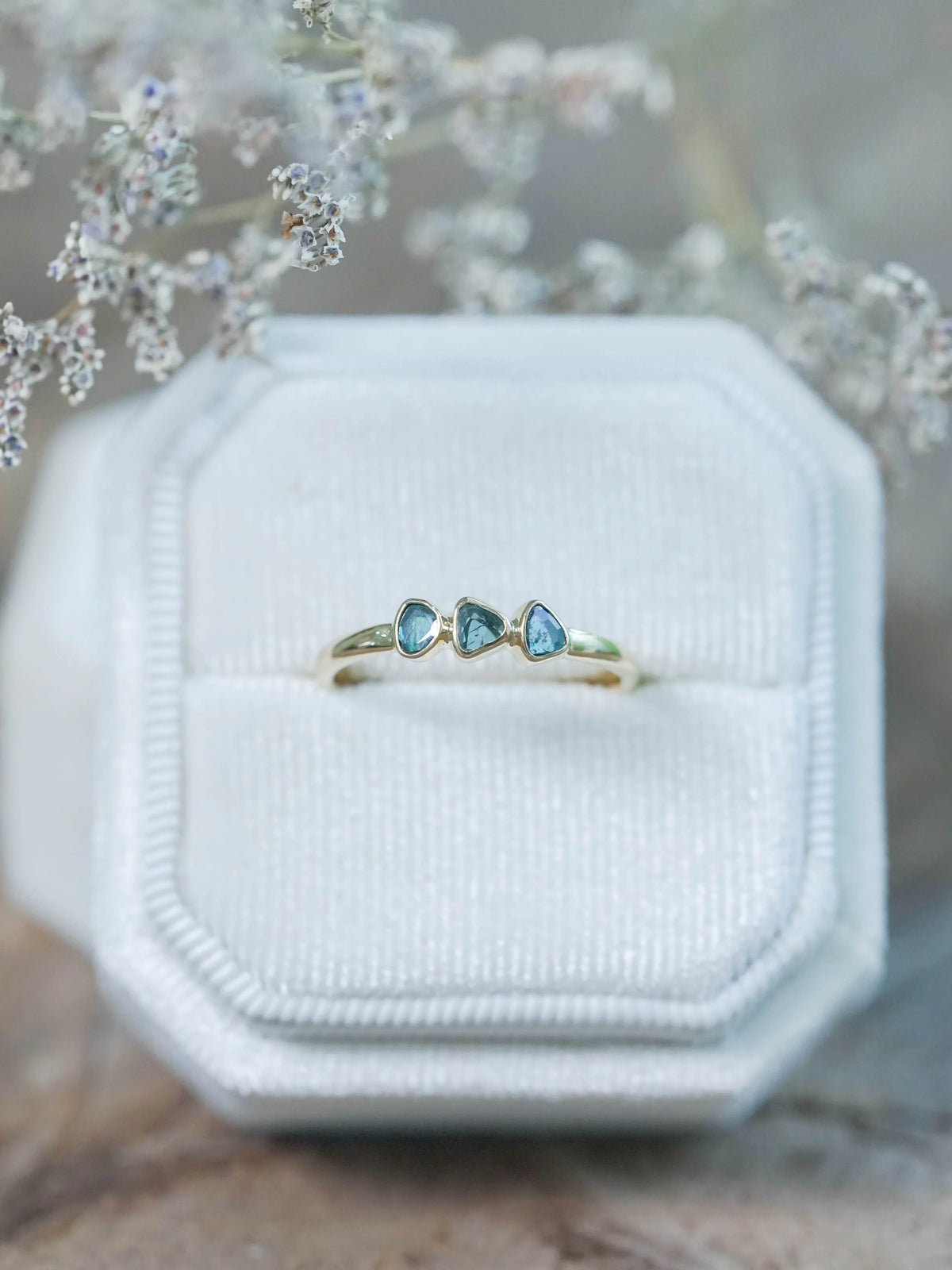 Three Diamond Slice Engagement Ring in 18K Yellow Gold