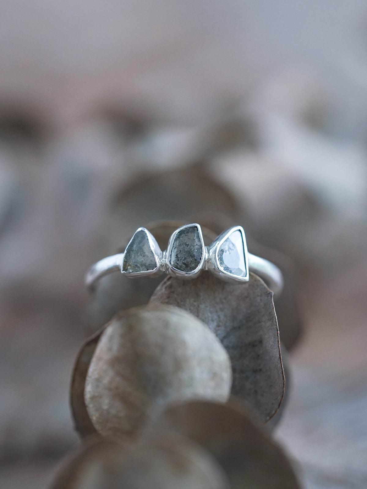 Three Diamond Slice Ring Silver
