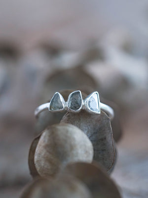 Three Diamond Slice Ring Silver