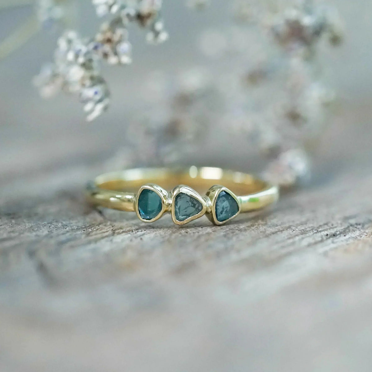 Three Diamond Slice Ring in 18K Yellow Gold