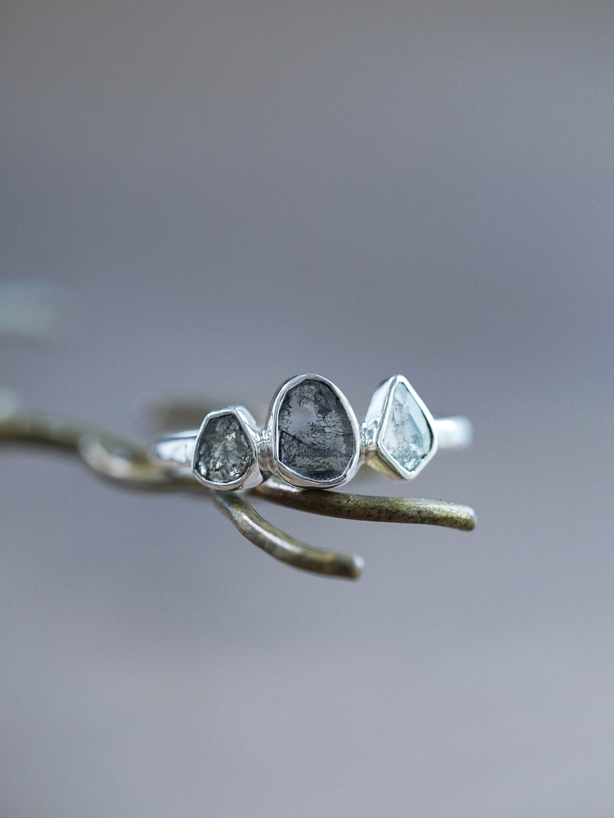Three Diamond Slice Ring in Sterling Silver
