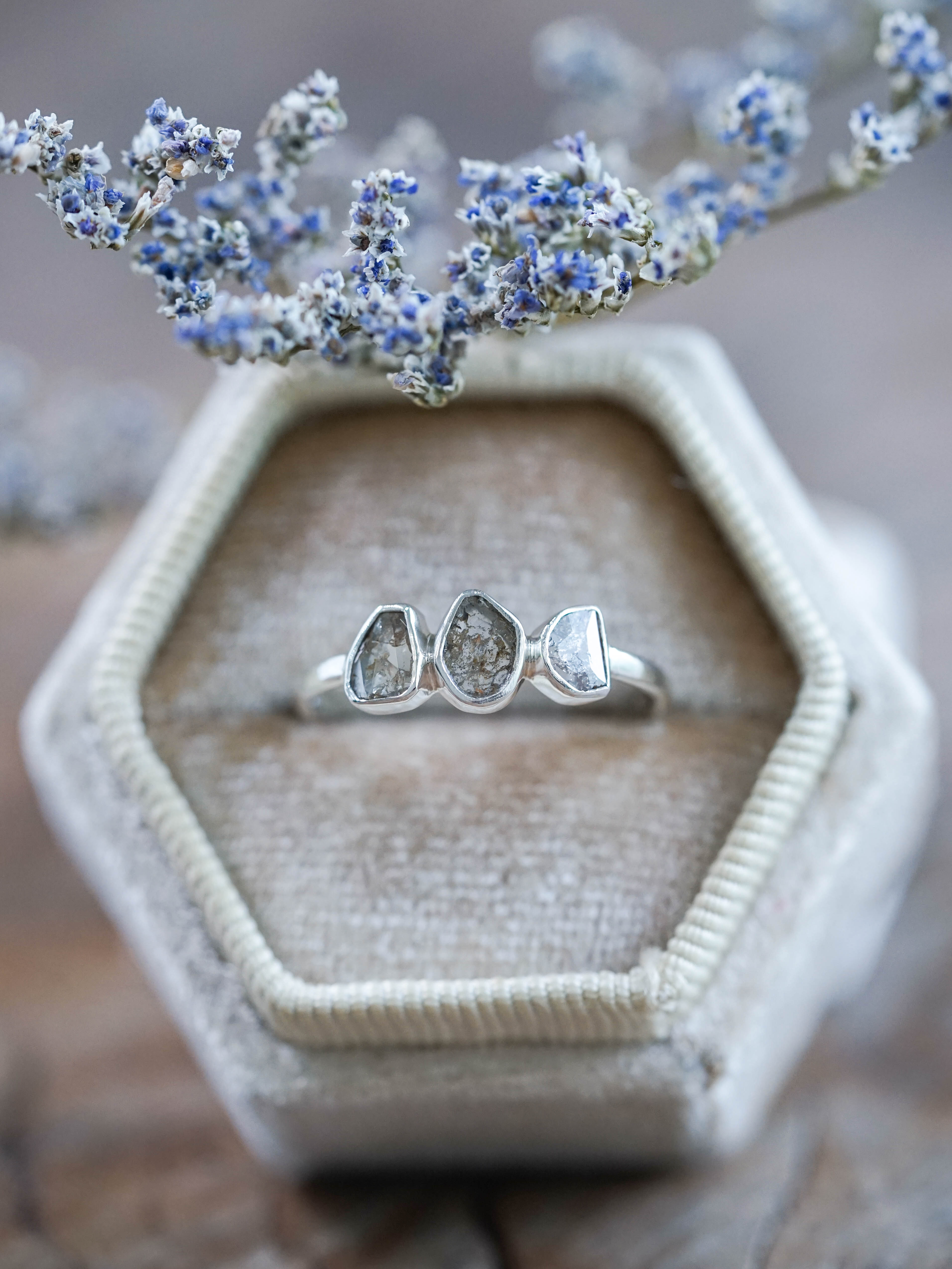 Sterling Silver Three Diamond Slice Ring Gardens of the Sun