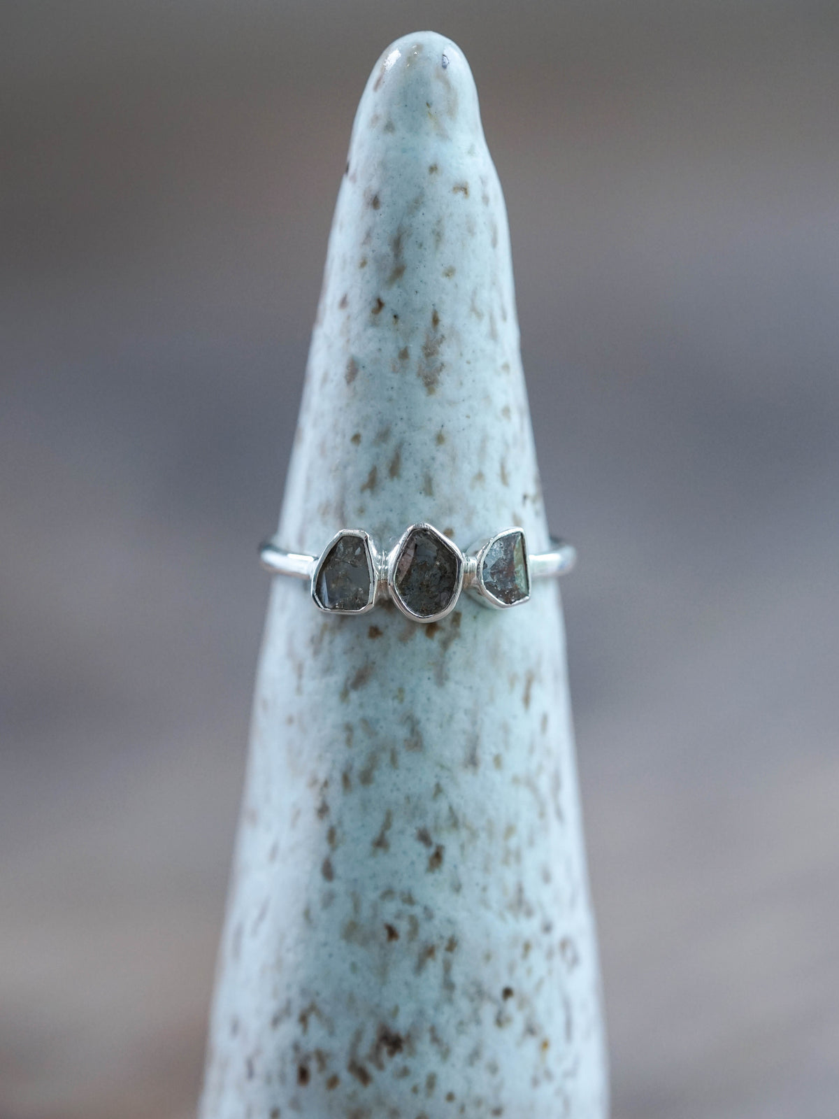 Three Diamond Slice Ring recycled sterling silver