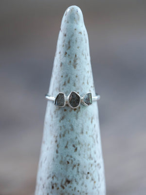 Three Diamond Slice Ring recycled sterling silver