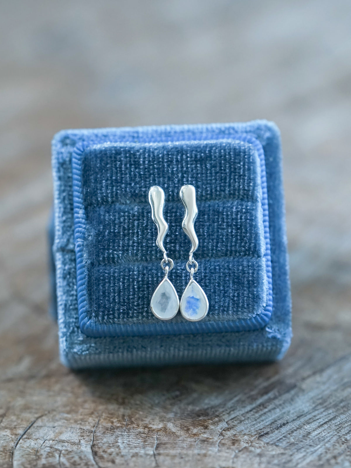 Thunderbolt Moonstone Dangle Earrings in sterling silver