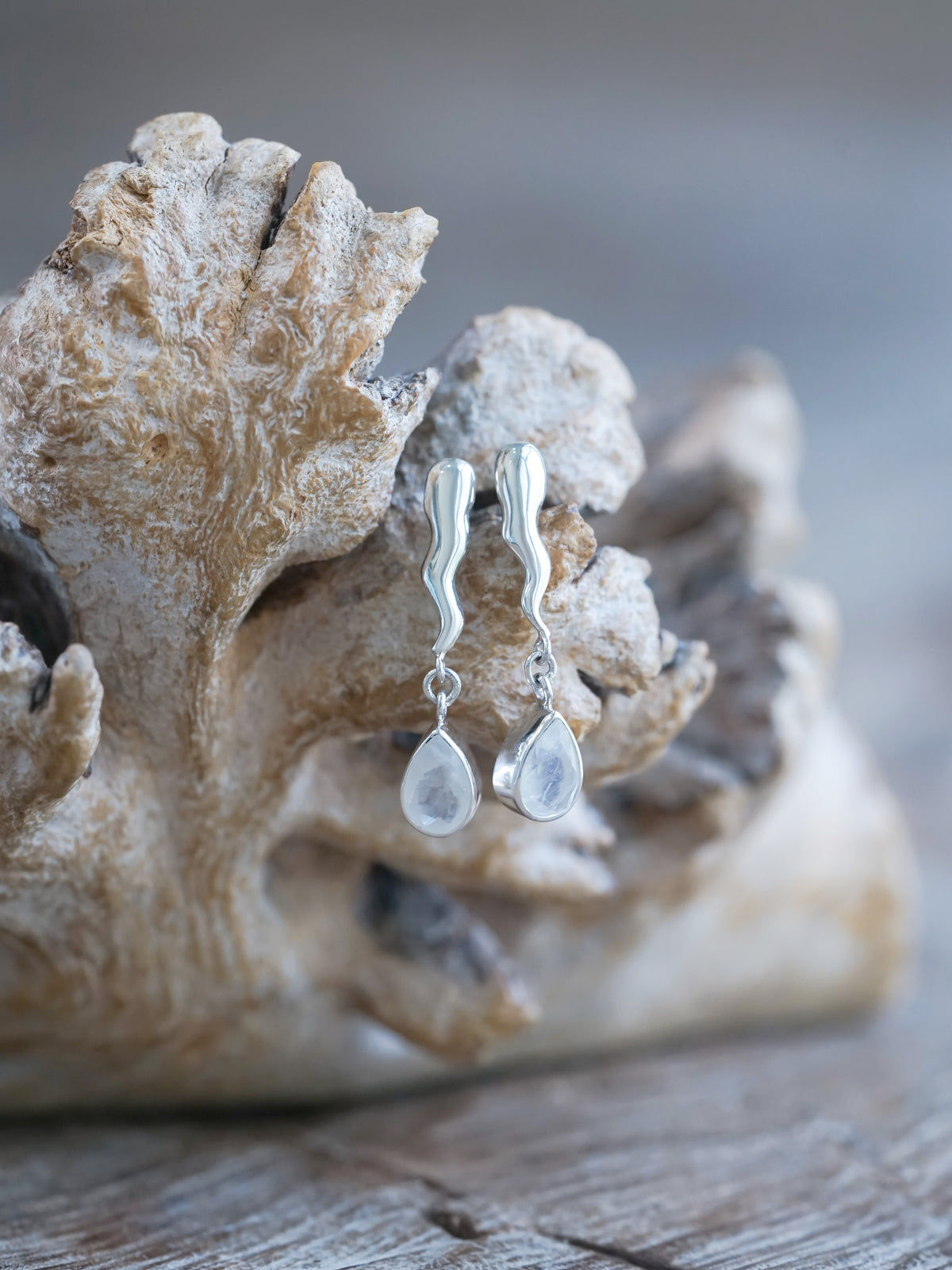 Thunderbolt Moonstone Earrings in recycled sterling silver