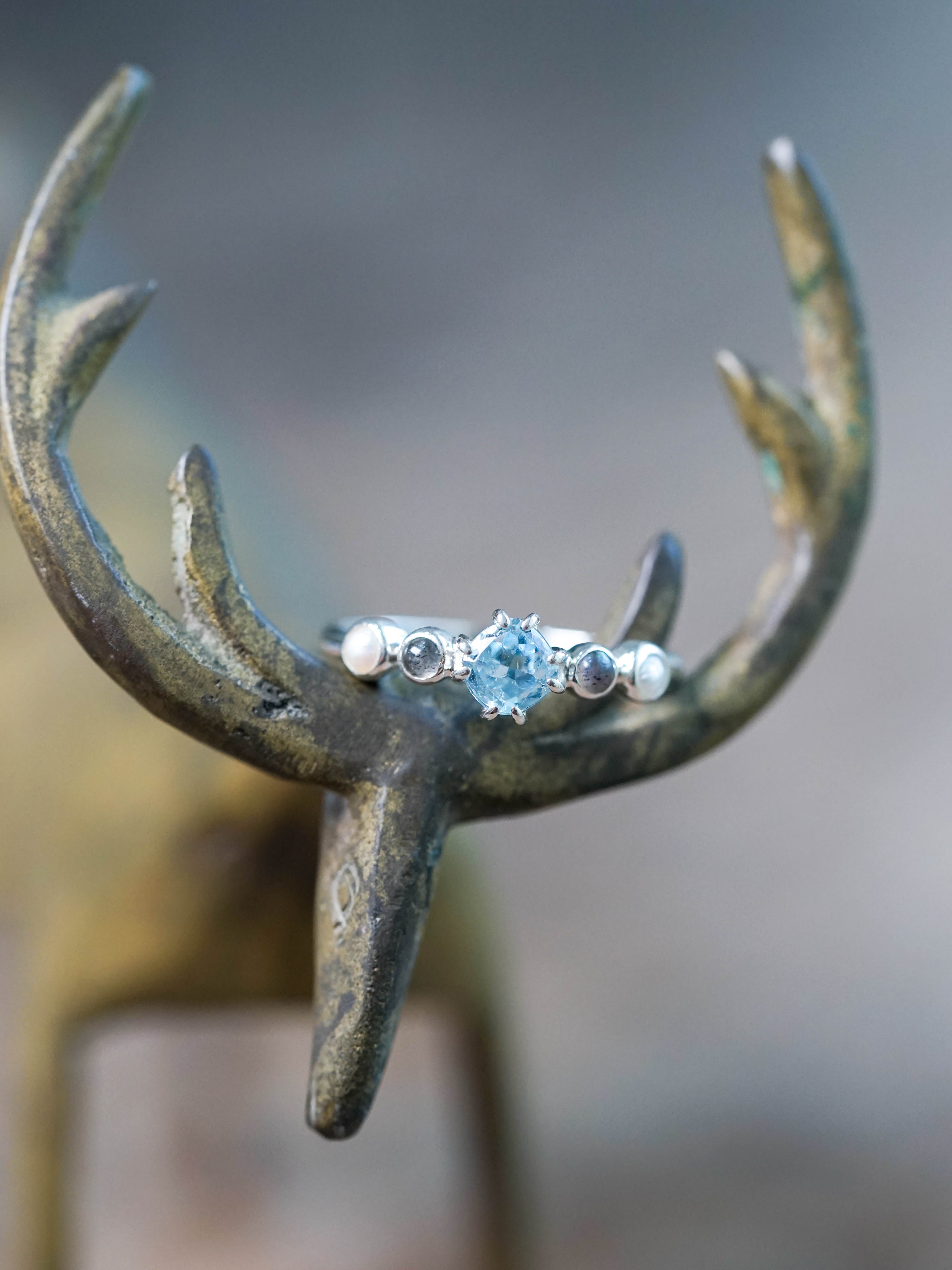 Topaz, Labradorite and Pearl Ring in Sterling Silver - Gardens of