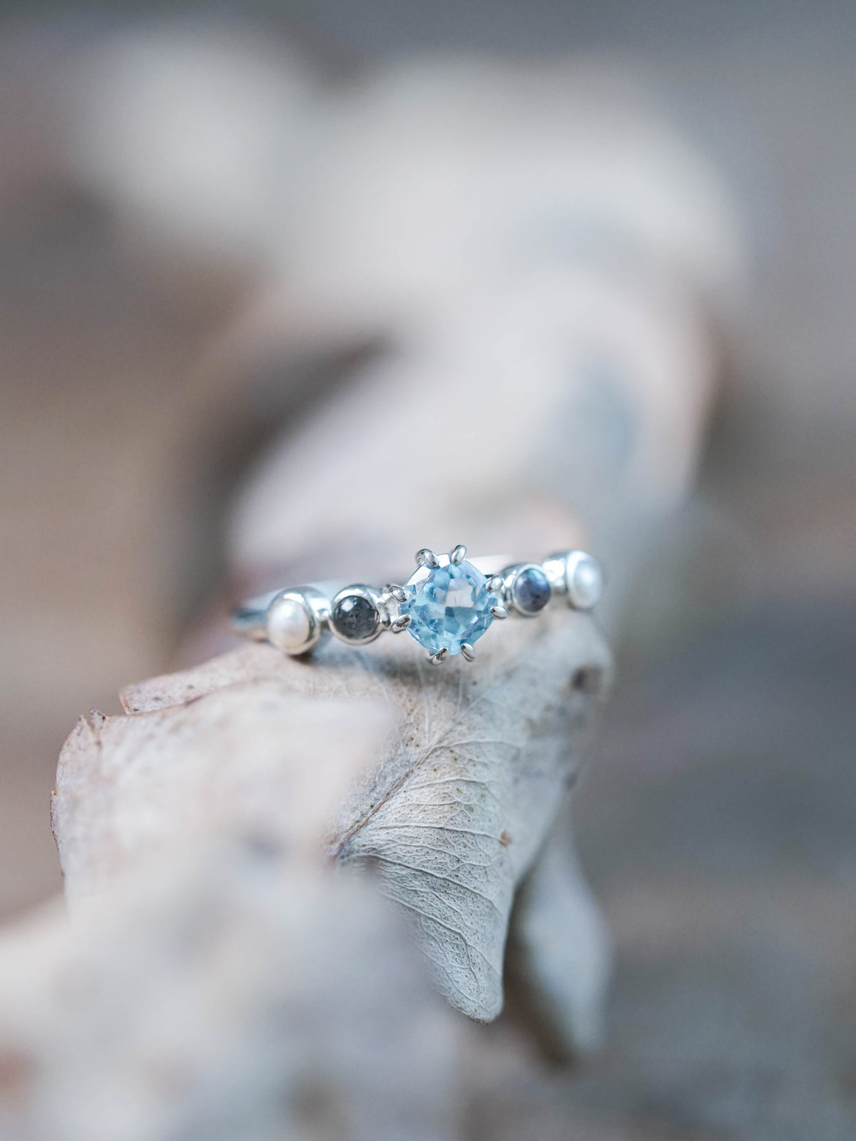 Topaz, Labradorite and Pearl Ring