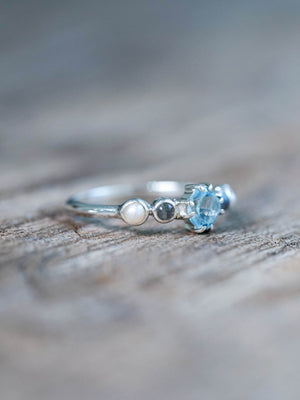 Topaz, Labradorite and Pearl Ring