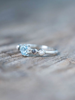 Topaz, Labradorite and Pearl Ring