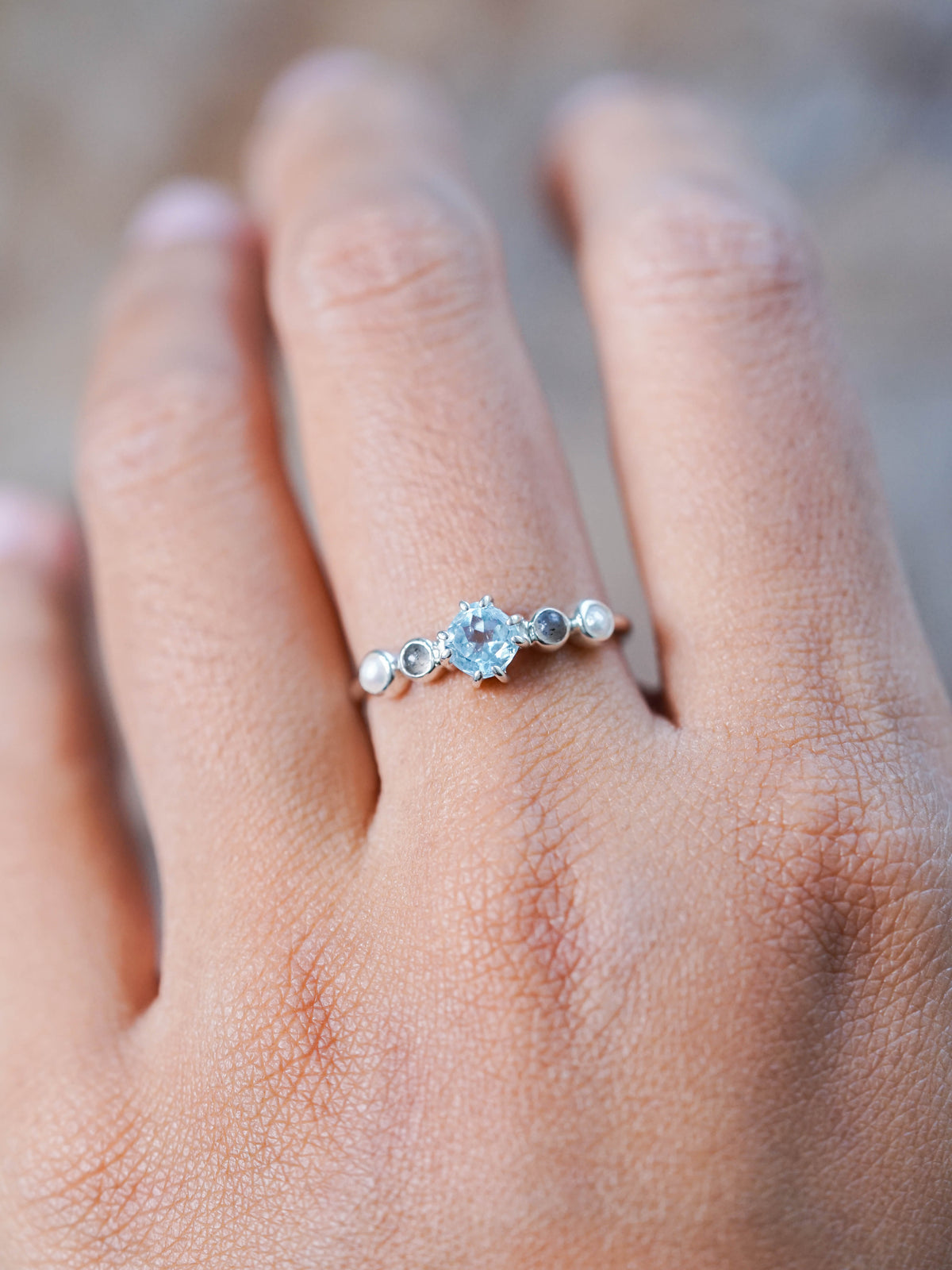Topaz, Labradorite and Pearl Ring