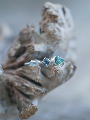 Topaz and Emerald Leaf Ring in sterling silver