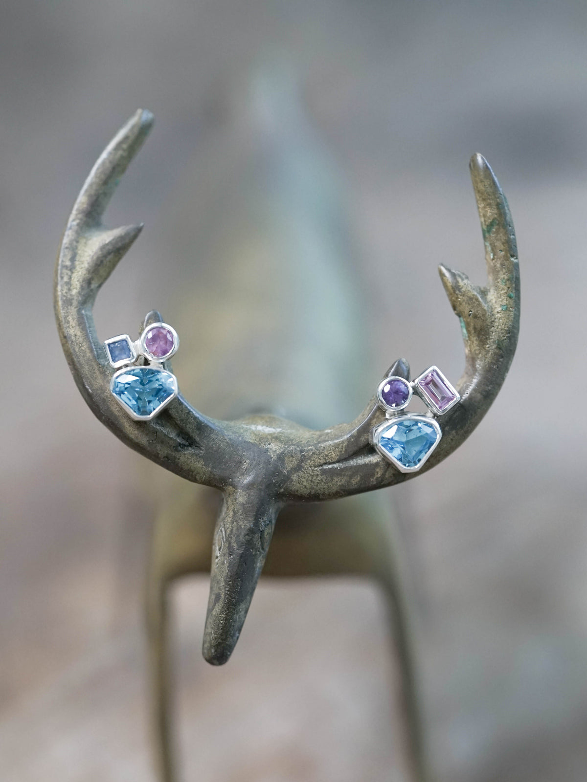 Topaz and Sapphire Stud Earrings in Silver