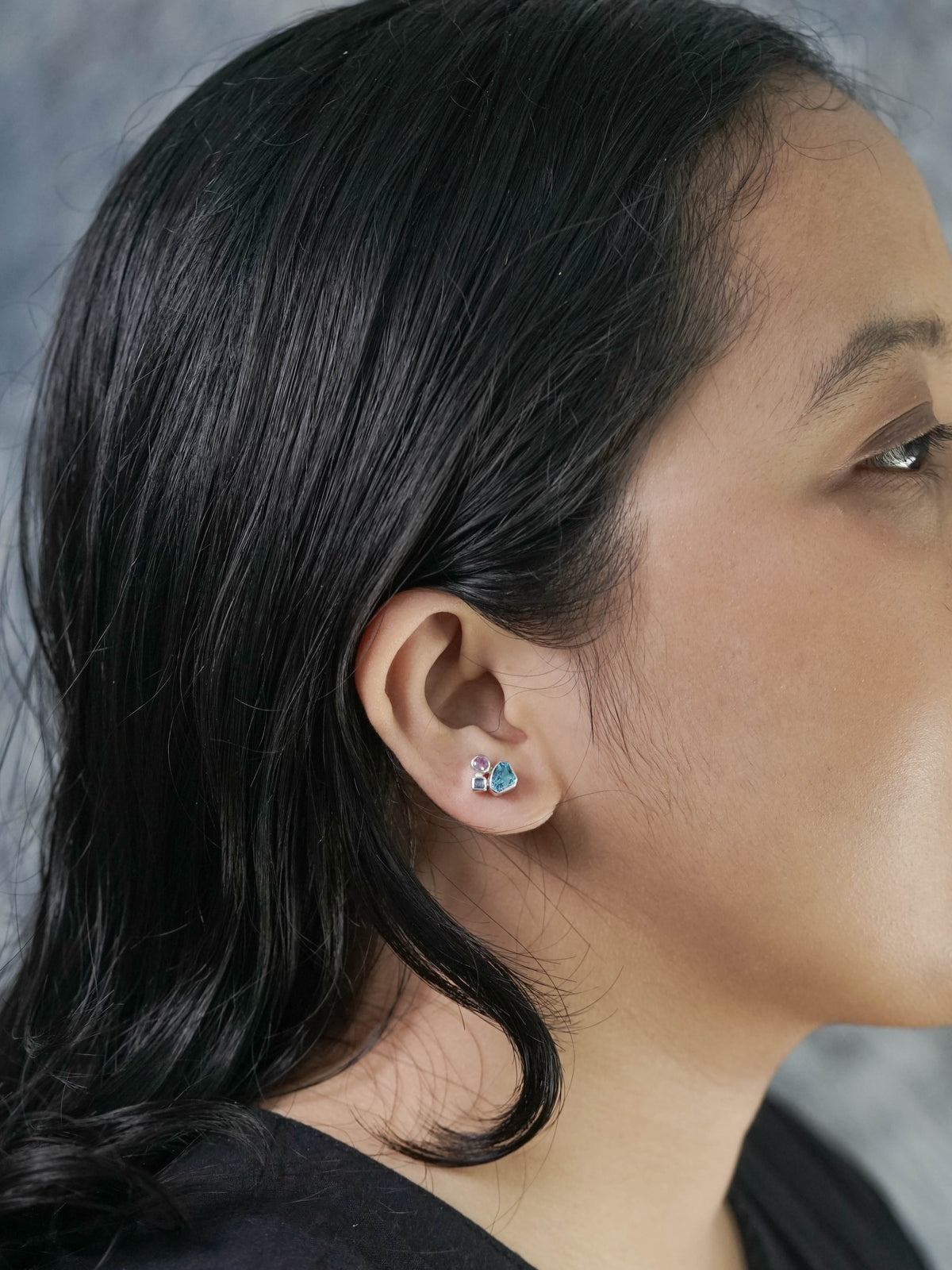 Topaz and Sapphire Stud Earrings in Silver