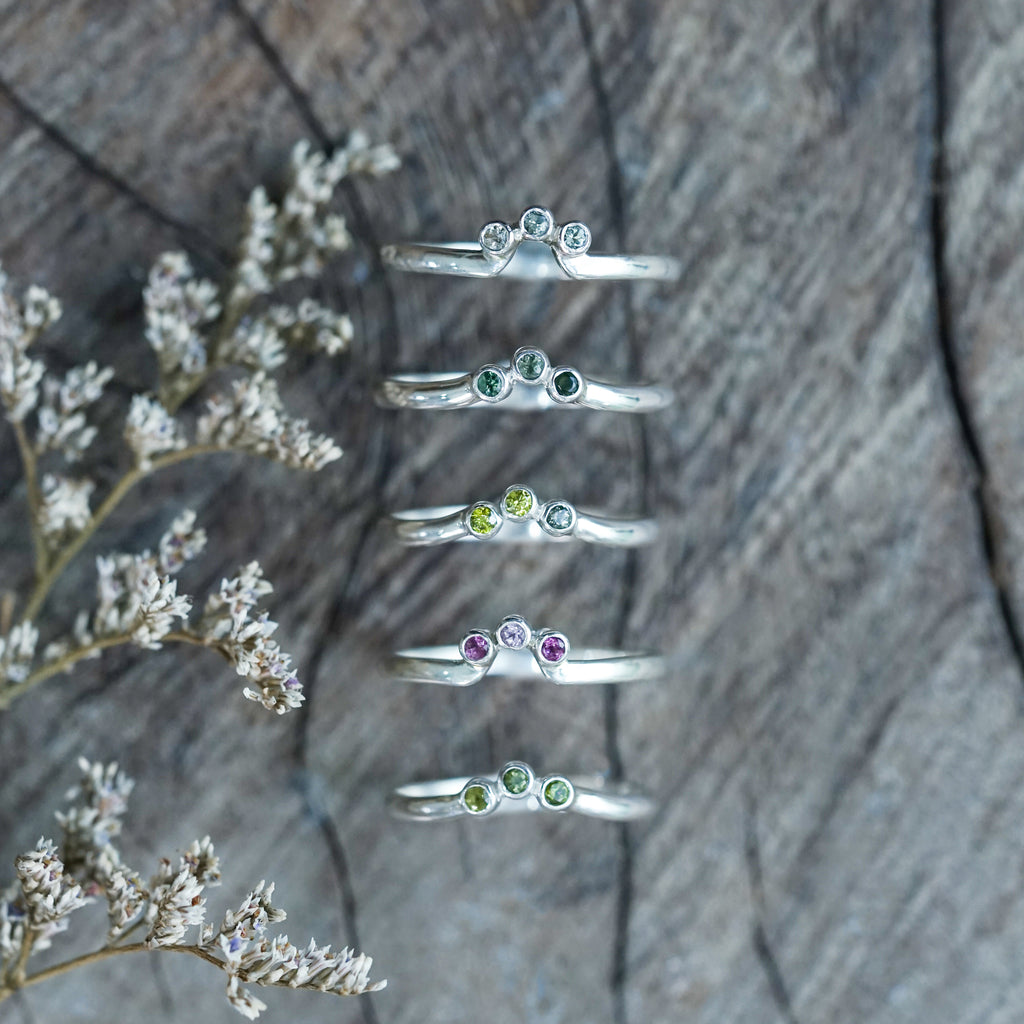Tourmaline Crown Rings in Sterling Silver