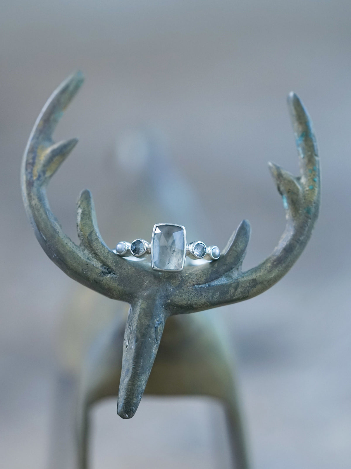 Tourmaline, Diamond and Pearl Ring in Silver - Gardens of the Sun | Ethical Jewelry