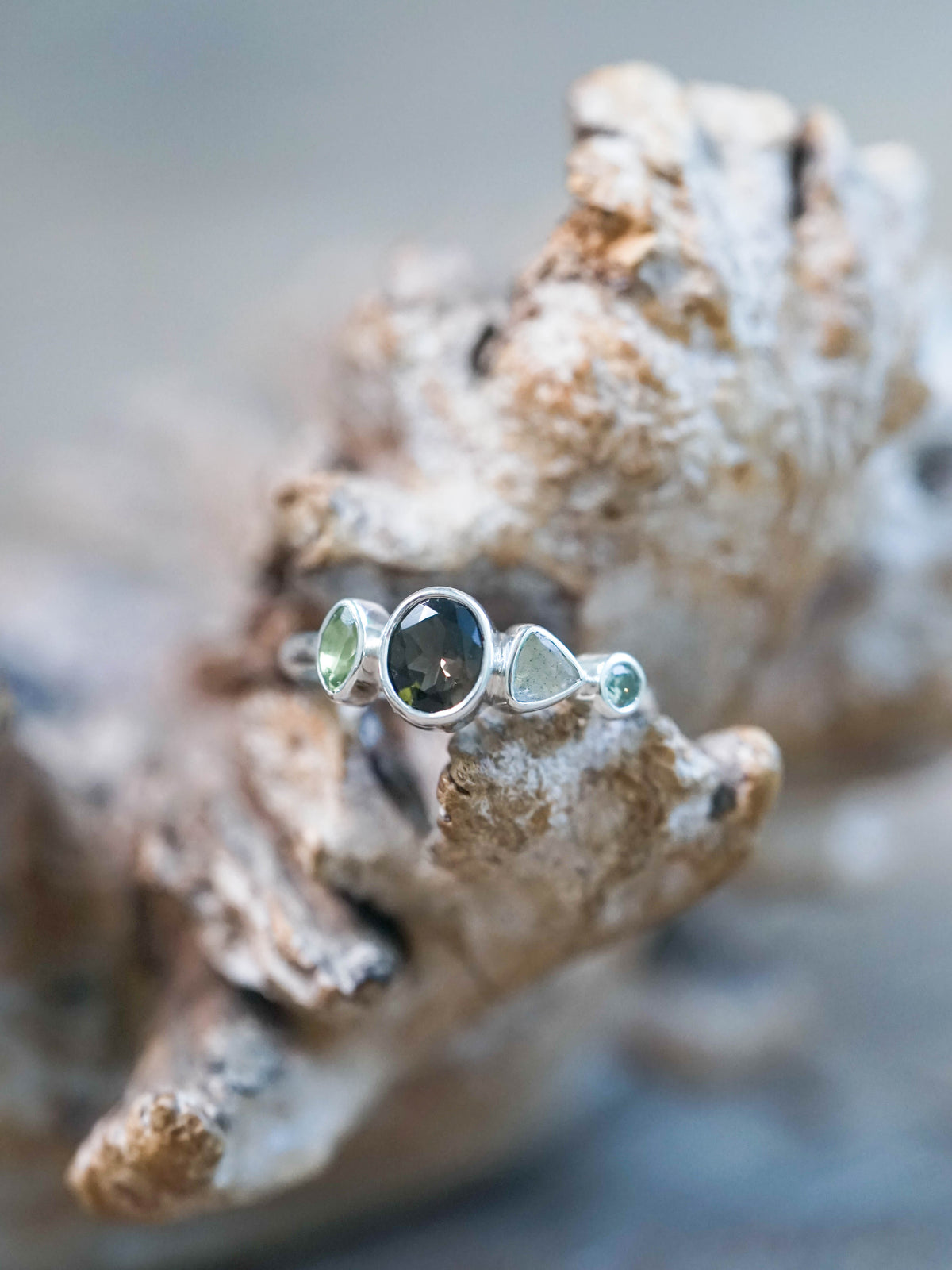 Tourmaline, Labradorite and Sapphire Ring