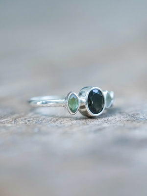 Tourmaline, Labradorite and Sapphire Ring
