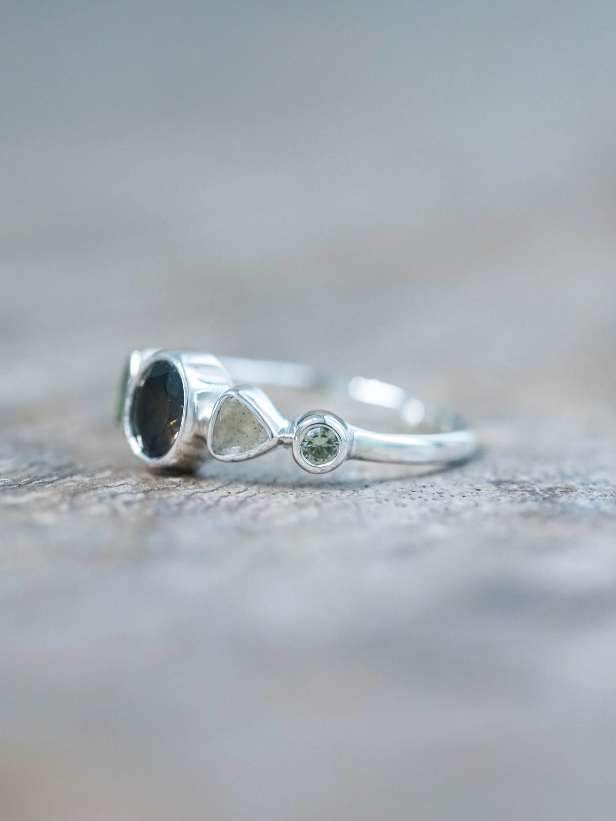 Tourmaline, Labradorite and Sapphire Ring