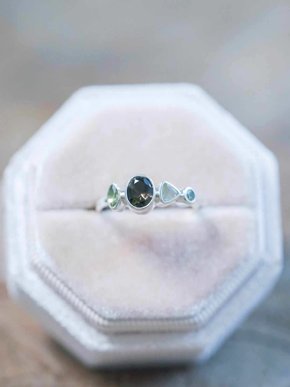Tourmaline, Labradorite and Sapphire Ring Silver