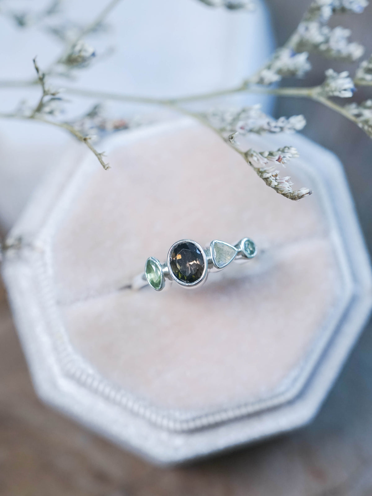 Tourmaline, Labradorite and Sapphire Ring
