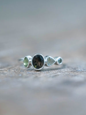 Tourmaline, Labradorite and Sapphire Ring in Silver
