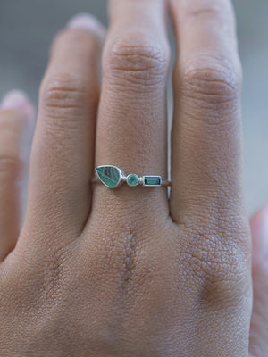 Tourmaline and Emerald Leaf Ring in sterling silver