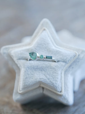 Tourmaline and Emerald Leaf Ring in velvet box