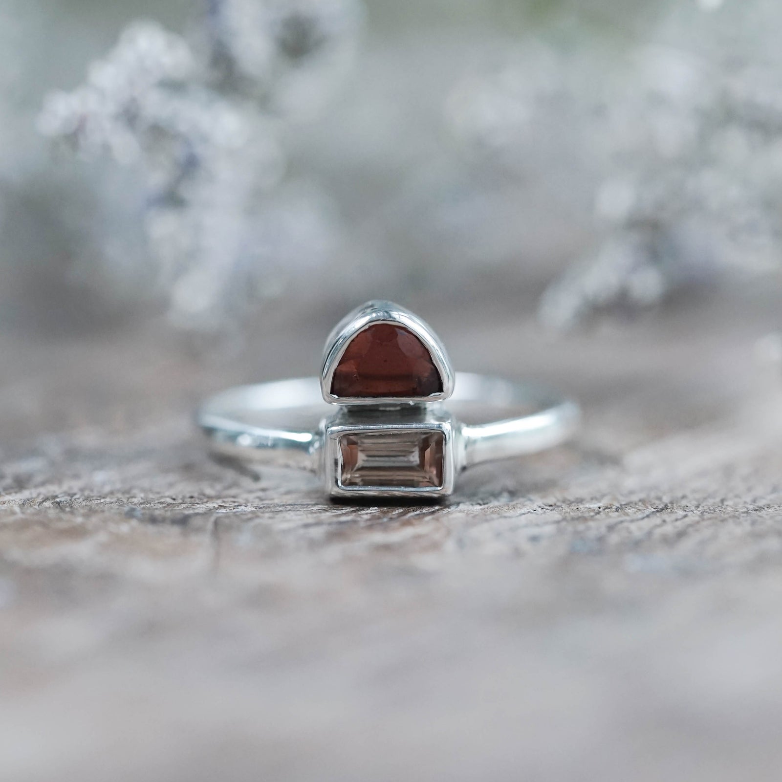 Tourmaline and Garnet Ring in Silver