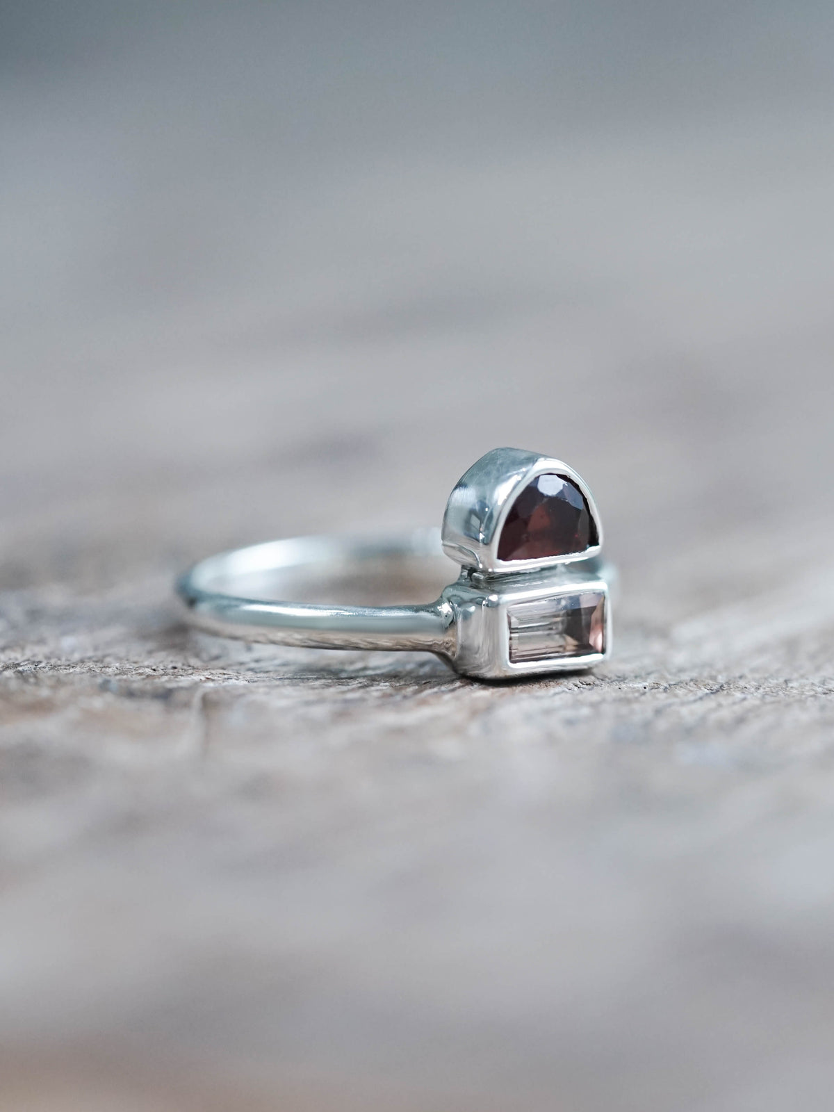 Tourmaline and Garnet Ring in Silver