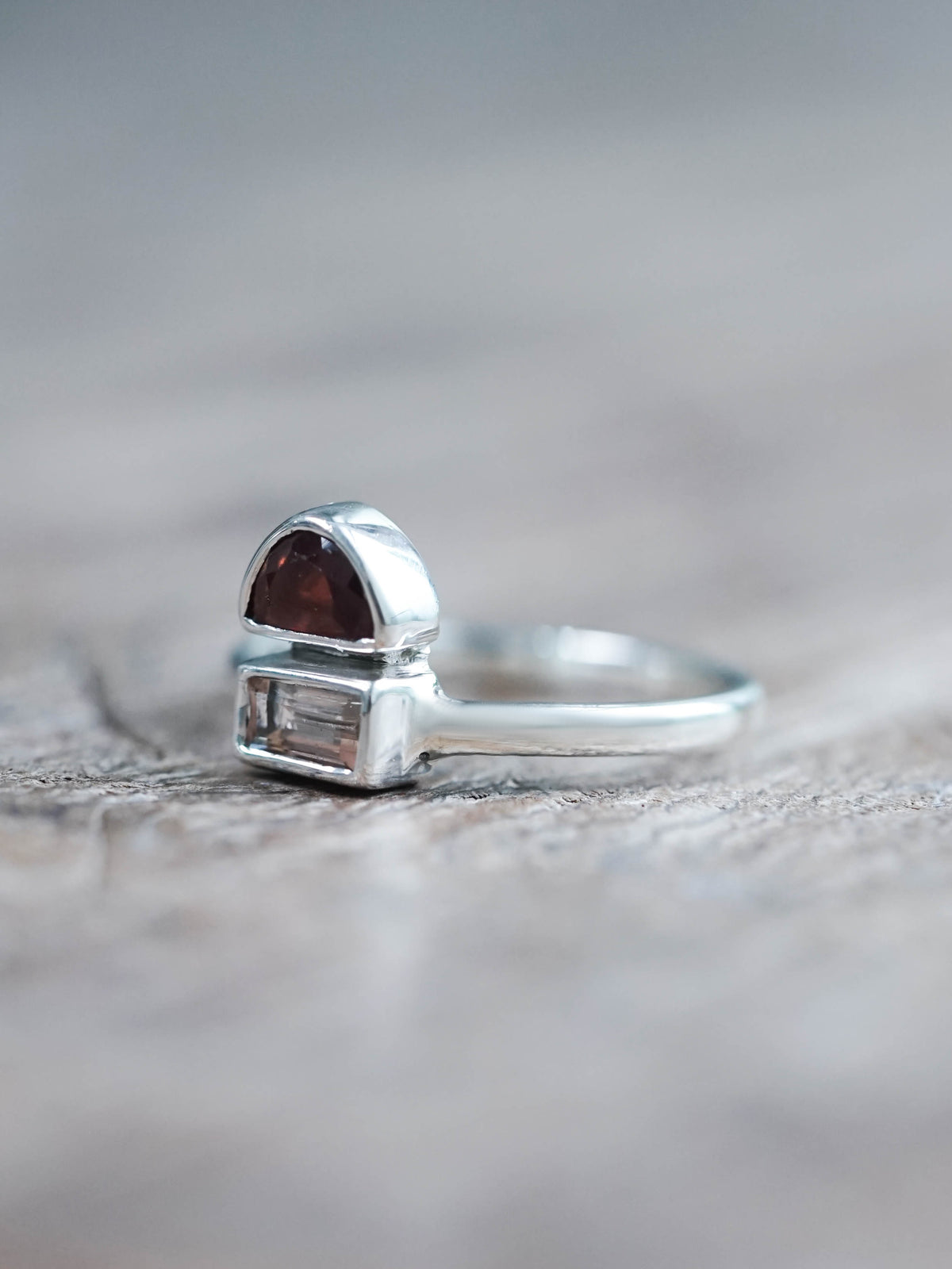 Tourmaline and Garnet Ring in Silver